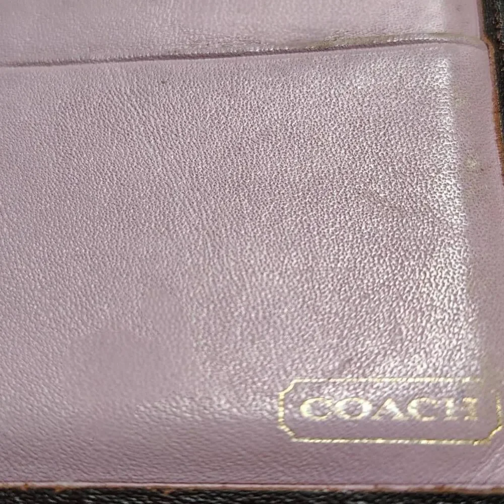 Authentic Coach quilted signature leather trifold wallet in rich brown with a so